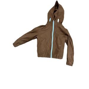DENIM & FLOWER Boy’s Brown Zip Up Windbreaker Light Jacket with Hoodie Size 5/6